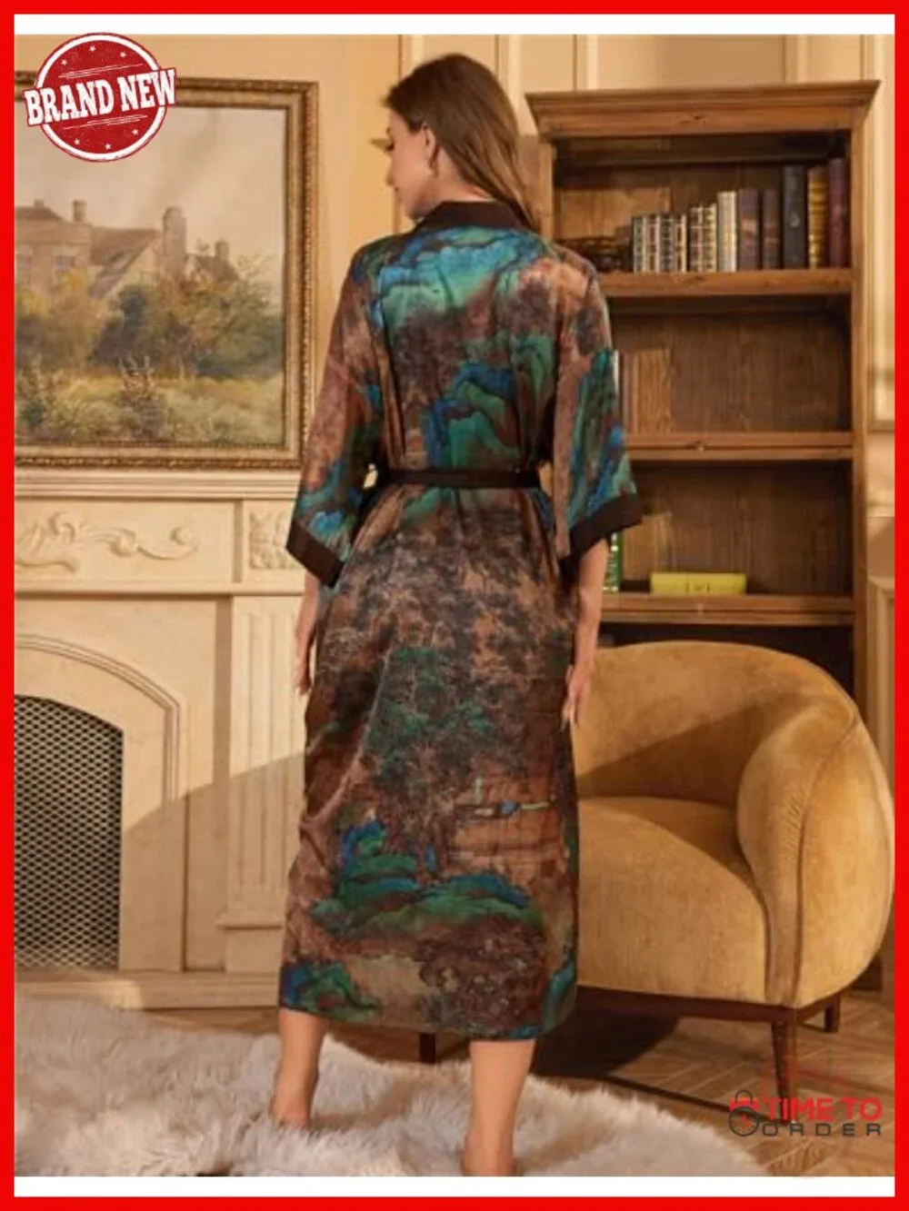 Women's Long Kimono Satin Robe V-Neck Cover Up